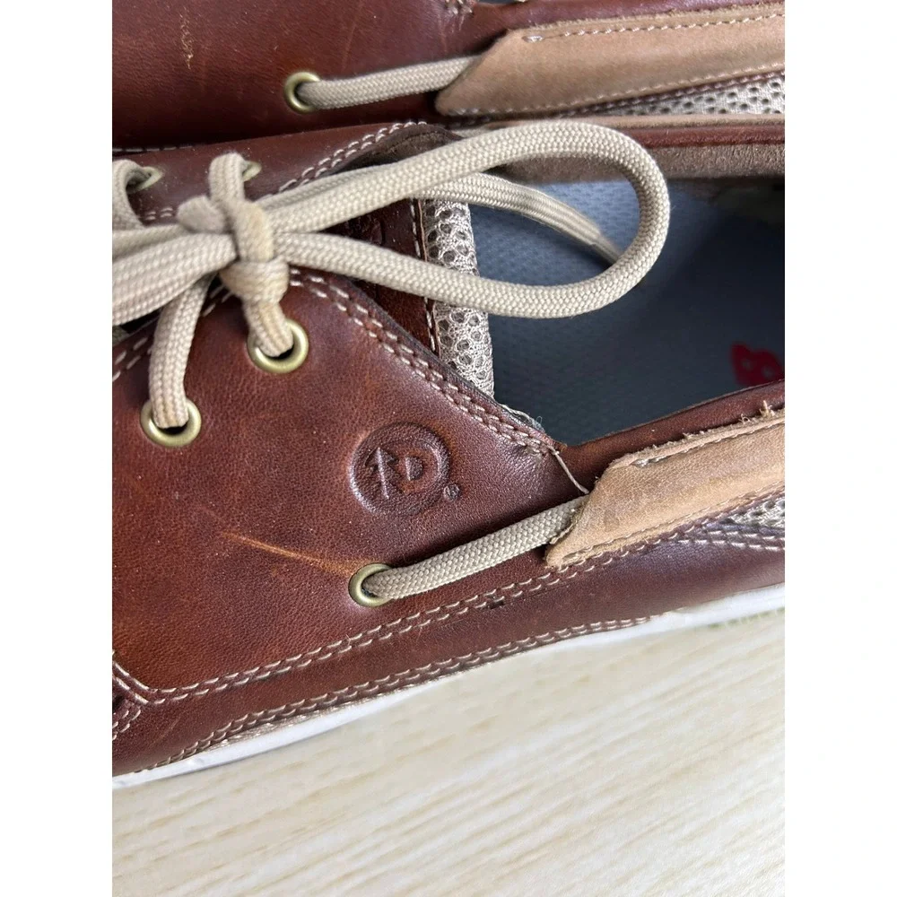 Dunham Captain Leather Boat Shoes Mens 11.5 Brown Mesh Rollbar Nautical